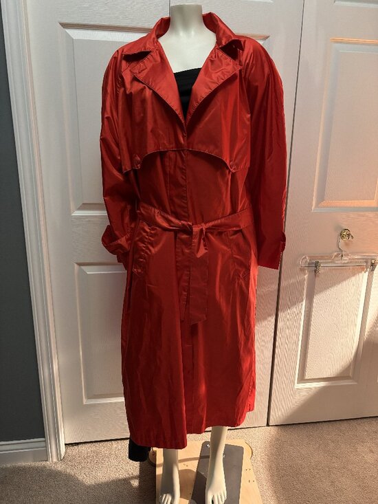 British Mist Jackets & Blazers - Vintage British Mist Red Trench Coat Belted Size 16 Oversized Power Coat